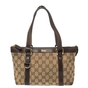 Pre Owned Gucci Beige/Brown GG Canvas and Leather Abbey Tote