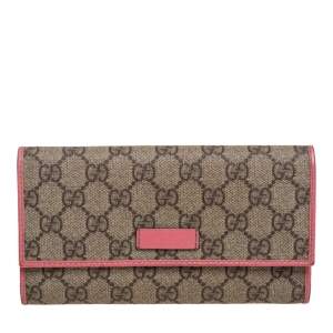 Gucci Beige/Pink GG Supreme Canvas and Leather Continental Wallet