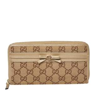 Gucci Beige/Metallic GG Canvas and Leather Mayfair Zip Around Wallet