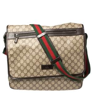 Pre Owned Gucci Beige/Brown GG Supreme Canvas Vintage Web Messenger Bag