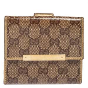 Gucci Beige GG Crystal Canvas and Leather Compact Wallet