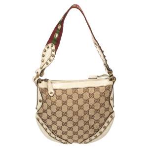 Gucci Beige/Cream GG Canvas and Leather Small Studded Pelham Hobo