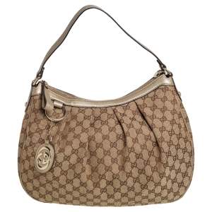 مملوكة مسبقًا Gucci Beige GG Canvas Medium Sukey Hobo 