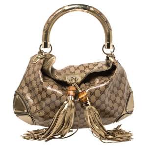 Gucci Bronze GG Crystal Coated Canvas Medium Indy Hobo