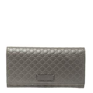 Pre Owned Gucci Grey Microguccissima Leather Continental Wallet