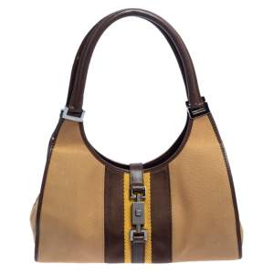 Gucci Beige/Brown Canvas And Leather Web Bardot Hobo 