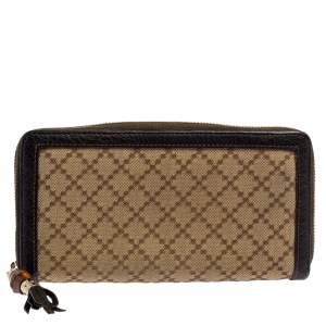Gucci Beige/Brown Diamante Canvas and Leather Bamboo Tassel Zip Around Wallet