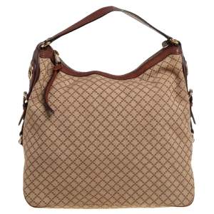 Gucci Beige/Brown Diamante Canvas and Leather Village Double G Hobo
