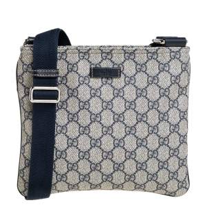 Pre Owned Gucci Beige/Blue Coated Canvas Messenger Bag