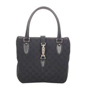 Gucci Black Leather-trimmed GG Canvas Jackie Bag