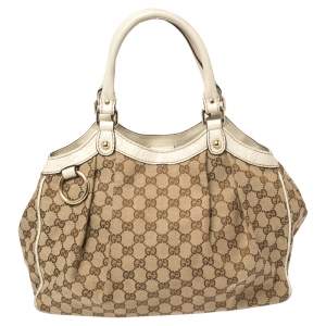 Gucci Beige GG Canvas and Leather Medium Sukey Tote 