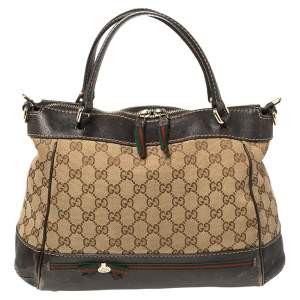 Gucci Brown/Beige GG Canvas and Leather Small Mayfair Bow Tote