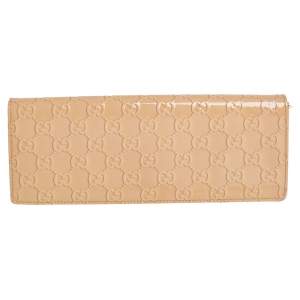 Pre Owned Gucci Beige Guccissima Patent Leather Small Broadway Clutch