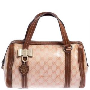 Gucci Beige/Brown Crystal Canvas and Leather Duchessa Satchel