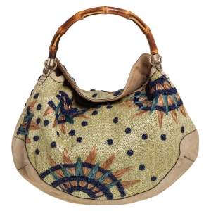 مملوكة مسبقًا حقيبة هوبو غوتشي بيغي يد بامبو رافيا مطرز و سويدي بيج