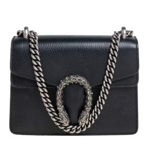 Pre Owned Gucci Black Leather Mini Dionysus Shoulder Bag