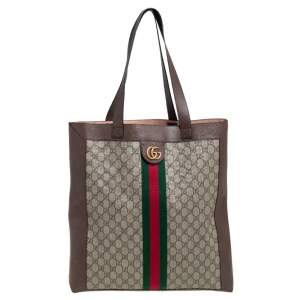 Pre Owned Gucci Beige/Ebony GG Supreme and Leather Large Ophidia Tote