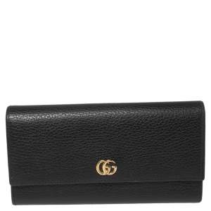 Pre Owned Gucci Black Leather Double G Continental Wallet 