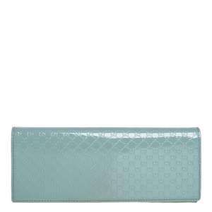 Pre Owned Gucci Mint Green Microguccissima Patent Leather Broadway Evening Clutch