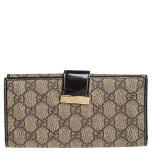 Gucci Beige/Brown GG Supreme Canvas and Patent Leather Continental Wallet