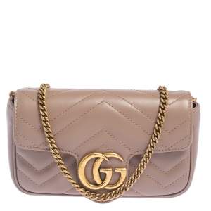 Pre Owned Gucci Dusky Pink Matelasse Leather Super Mini GG Marmont Shoulder Bag
