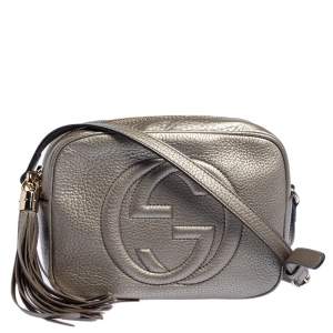 Pre Owned Gucci Metallic Beige Leather Small Soho Disco Crossbody Bag