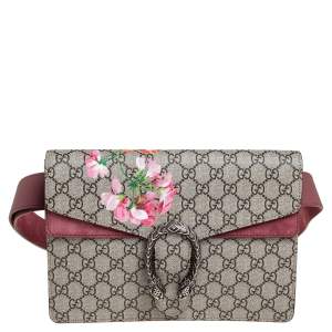 Gucci Beige/Pink GG Supreme Canvas and Suede Dionysus Blooms Print Belt Bag