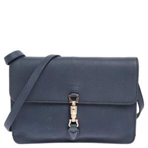 Pre Owned Gucci Navy Blue Leather Jackie Crossbody Bag