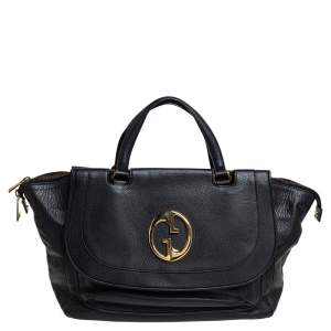 Pre Owned Gucci Black Pebbled Leather 1973 Tote