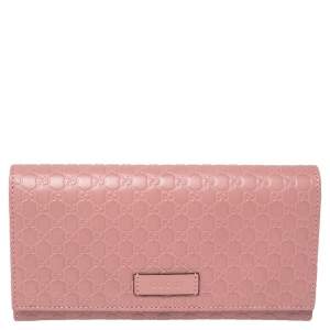 Pre Owned Gucci Pink Microguccissima Leather Flap Continental Wallet
