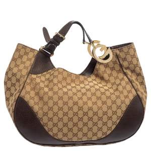 Pre Owned Gucci Beige/Brown GG Canvas and Leather Charlotte Hobo