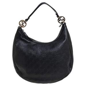 Pre Owned Gucci Black Guccissima Leather Medium Twins Hobo