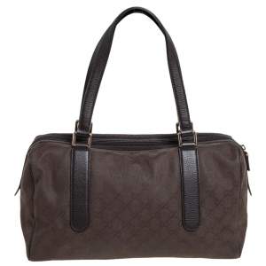Pre Owned Gucci Brown Canvas, Leather Joy Boston Satchel
