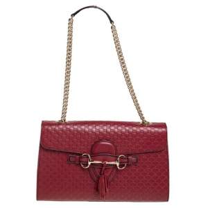 Pre Owned Gucci Red Microguccissima Leather Medium Emily Chain Shoulder Bag