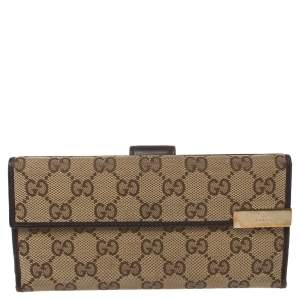 Gucci Beige/Brown GG Canvas and Leather Dice Continental Wallet