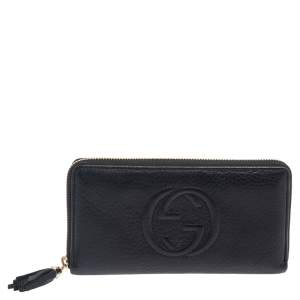 Pre Owned Gucci Black Leather Soho Zip Around Wallet