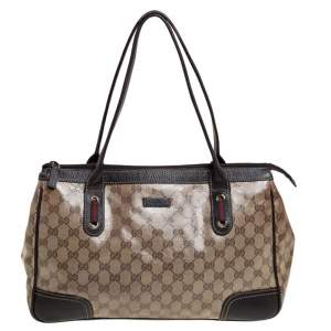 Gucci Beige/Brown GG  Crystal Canvas And Leather Princy Satchel