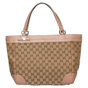 Pre Owned Gucci Beige/Old Rose GG Canvas and Leather Mayfair Tote 