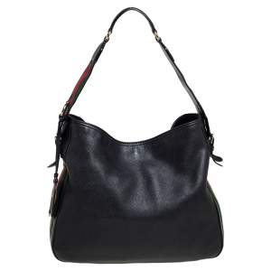 Pre Owned Gucci Black Pebbled Leather Medium Heritage Shoulder Bag