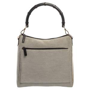 Pre Owned حقيبة غوتشي بامبوو كانفاس رصاصي/ أسود بيد علوية 