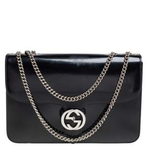 Pre Owned Gucci Black Polished Leather Interlocking G Shoulder Bag