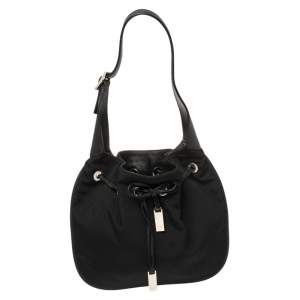 Gucci Black Canvas and Leather Drawstring Hobo