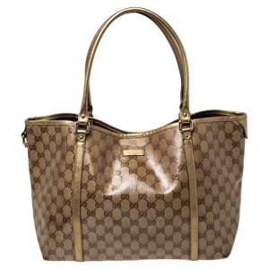 مملوكة مسبقًا Gucci Beige/Gold GG Crystal Canvas and Leather Medium Joy Tote