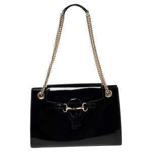 Gucci Black Patent Leather Large Emily Chain Shoulder Bag
