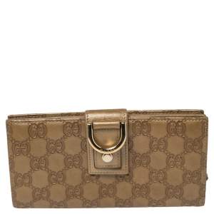 Gucci Metallic Beige Guccissima Leather Abbey D Ring Continental Wallet