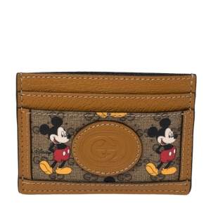 Pre Owned Gucci x Disney Beige/Tan GG Supreme Canvas and Leather Mickey Mouse Card Holder