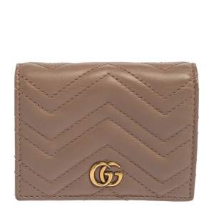 Gucci Pink Matelassé Leather GG Marmont Card Case