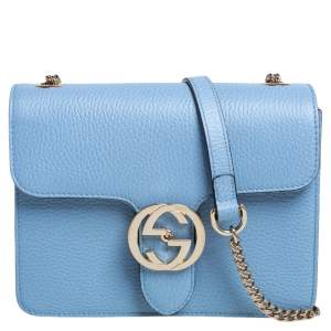 Pre Owned Gucci Blue Leather Small Interlocking G Shoulder Bag