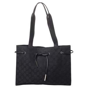 Gucci Black GG Canvas and Leather Shoulder Bag
