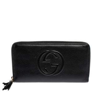 Gucci Black Leather Soho Zip Around Wallet